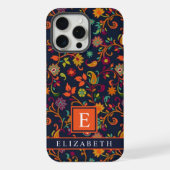 カスタマイズ可能なダークネイビーブルーオレンジペイズリーパターン iPhoneケース (裏面)