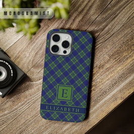 カスタマイズ可能なダークネイビーブルーグリーンチェック柄 iPhone 15 PRO MAXケース