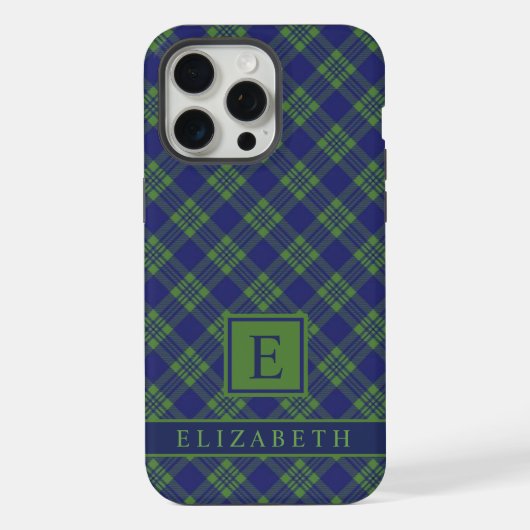 カスタマイズ可能なダークネイビーブルーグリーン市松模様に iPhoneケース (裏面)