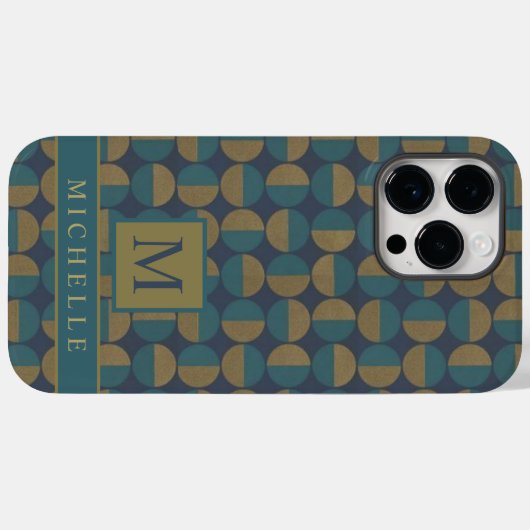 カスタマイズ可能なダークネイビーブルーティール(緑がかった色)グリーンジオメトリック Case-Mate iPhoneケース (裏面 (横))