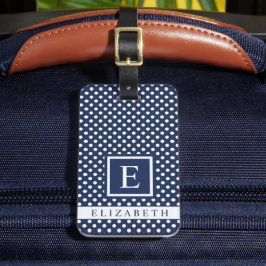 カスタマイズ可能なダークネイビーブルーホワイト水玉模様 ラゲッジタグ