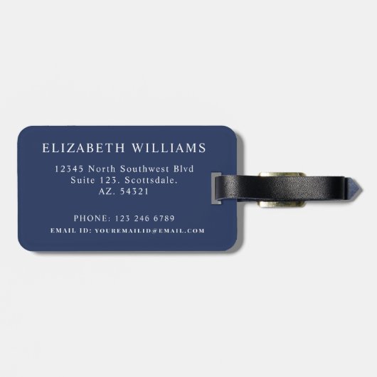 カスタマイズ可能なダークネイビーブルーホワイト水玉模様 ラゲッジタグ (裏面横)