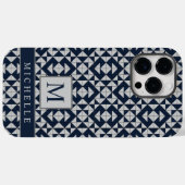 カスタマイズ可能なダークネイビーブルーライトグレージオメトリ Case-Mate iPhoneケース (裏面 (横))
