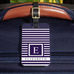 カスタマイズ可能なダークネイビーブルー白ストライプの線 ラゲッジタグ