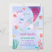 カスタマイズ可能なダークピンクマーメイド誕生日 招待状 (正面)