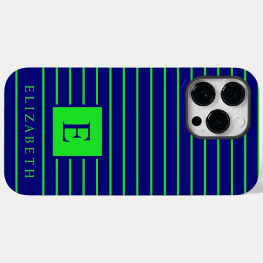 カスタマイズ可能なダークブルーネオンライムグリーンストライプ製品 Case-Mate iPhoneケース (裏面 (横))