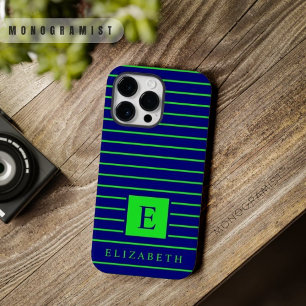 カスタマイズ可能なダークブルーネオンライムグリーンストライプ製品 Case-Mate iPhone 14 PRO MAXケース