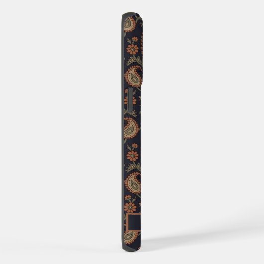 カスタマイズ可能なダークブルーベージュペイズリーパターン iPhoneケース (右側面)