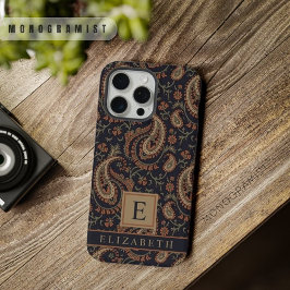 カスタマイズ可能なダークブルー+ベージュのペイズリー柄 iPhone 15 PRO MAXケース