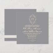 カスタマイズ可能なチャコール＆クリームのモノグラム招待状 招待状 (正面/裏面)