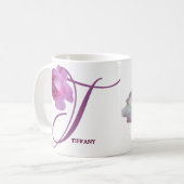カスタマイズ可能なティファニー名ピンクのバラ花boho コーヒーマグカップ (正面左)