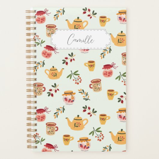 カスタマイズ可能なティータイムシームレスなパターン プランナー手帳 (正面)