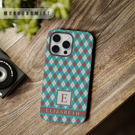 カスタマイズ可能なティールブルー グリーン グレー ブラウン アーガイル iPhone 15 PRO MAXケース