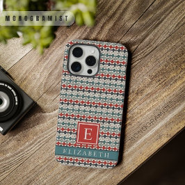 カスタマイズ可能なティールブルー グリーン レッド グレー アステカ柄 iPhone 15 PRO MAXケース