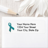 カスタマイズ可能なティール（緑がかった色）がんリボン住所 シール (インサイチュ)