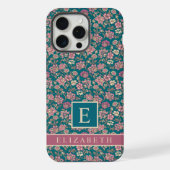 カスタマイズ可能なティール（緑がかった色）グリーンフローラピンクの花 iPhoneケース (裏面)