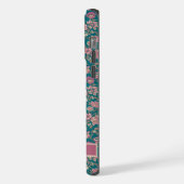 カスタマイズ可能なティール（緑がかった色）グリーンフローラピンクの花 iPhoneケース (左側面)