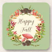 カスタマイズ可能なテキスト付きのキノコとひまわり コースター (正面)