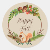カスタマイズ可能なテキスト付きの秋のリスと自然 ラウンドシール (正面)