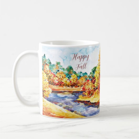 カスタマイズ可能なテキスト付きの秋の水彩画の風景 コーヒーマグカップ (左)