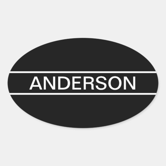 カスタマイズ可能なテキスト | 太い モダン 黒と白 楕円形シール (正面)