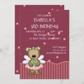 カスタマイズ可能なテディー・ベアのピンクの妖精のプリンセス 招待状 (正面/裏面)