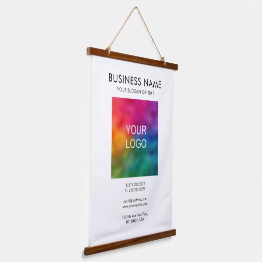 カスタマイズ可能なテンプレートビジネス会社ロゴ文字 吊り下げ型タペストリー (傾斜あり)