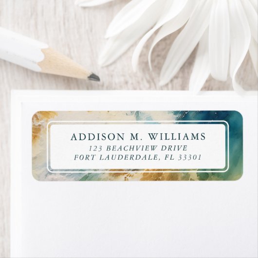 カスタマイズ可能なテンプレート水色ビーチリターン ラベル (インサイチュ)