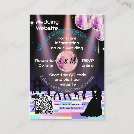 カスタマイズ可能なディスコ結婚のウェブサイトカード エンクロージャーカード (正面)
