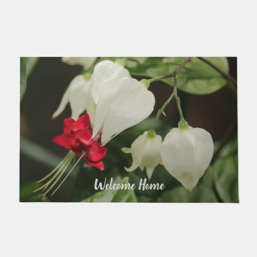 カスタマイズ可能なデザイン赤と白の花 ドアマット (正面)