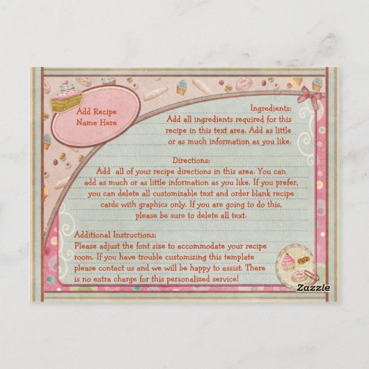 カスタマイズ可能なデザートレシピカード ポストカード (裏面)