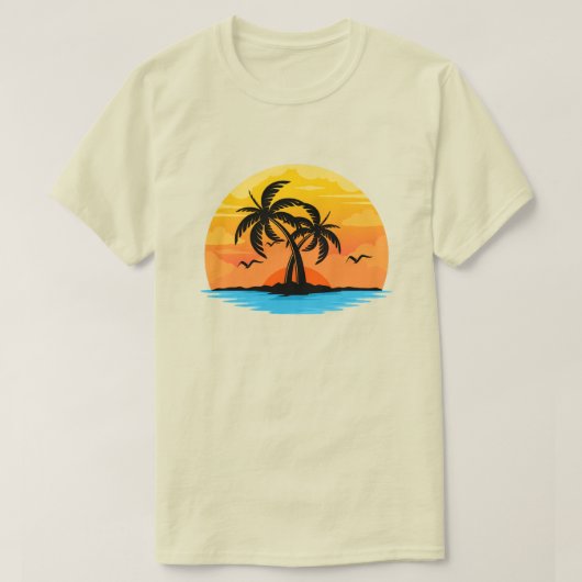 カスタマイズ可能なトロピカルアイランドのヤシの木 Tシャツ (デザイン正面)
