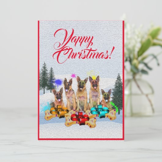 カスタマイズ可能なドイツの羊飼い犬のクリスマスカード 案内状 (スタンド正面)