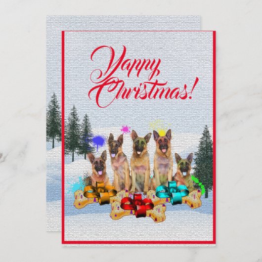 カスタマイズ可能なドイツの羊飼い犬のクリスマスカード 案内状 (正面/裏面)