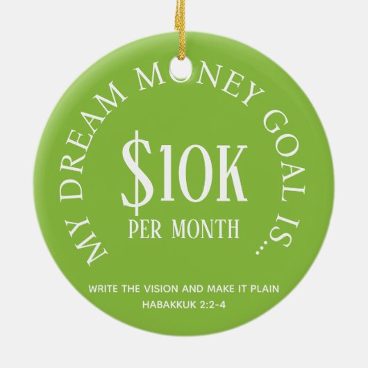 カスタマイズ可能なドリームマネー金融ゴールビジョン セラミックオーナメント (裏面)