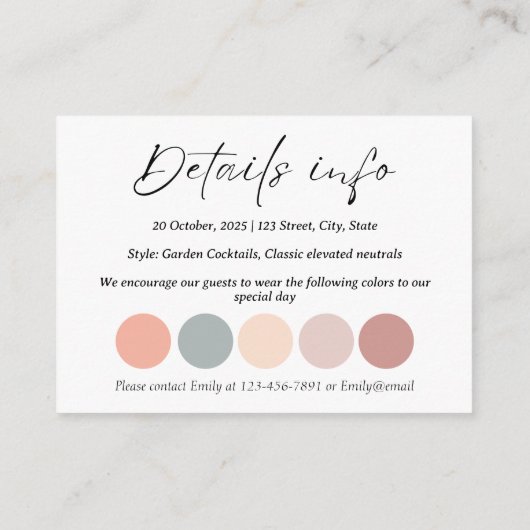 カスタマイズ可能なドレスコード＆ガーデンカクテル ウェディング エンクロージャーカード (裏面)