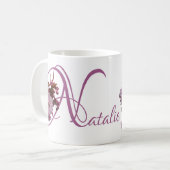 カスタマイズ可能なナタリー名ピンクのさくらんぼブロッサムboho コーヒーマグカップ (正面左)