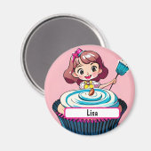 カスタマイズ可能なナメタグ付きピンクカップケーキプリンセス マグネット (正面/裏面)