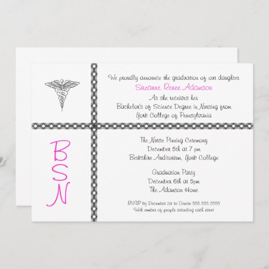 カスタマイズ可能なナースの卒業の招待BSN LPN RN 招待状 (正面/裏面)