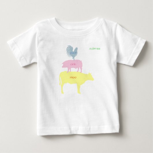 カスタマイズ可能なニワトリ・ブタ・ウシ ベビーTシャツ (正面)