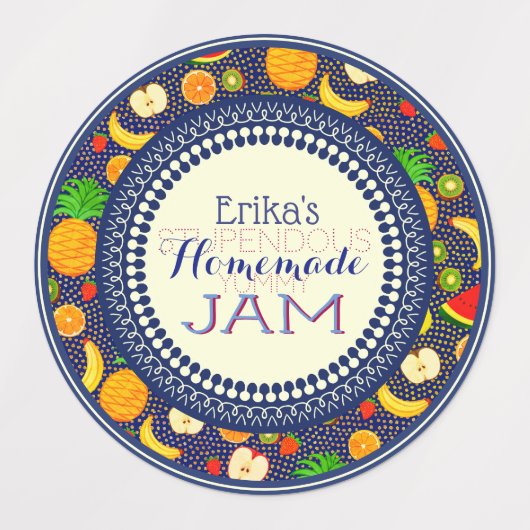 カスタマイズ可能なネイビーブルーフルーツ自家製おいしいジャム ラベル (デザイン1)
