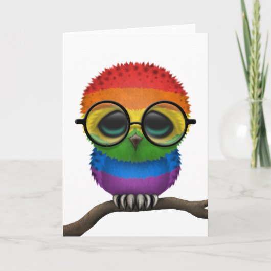 カスタマイズ可能なネルディレインボーゲイプライドベビーフクロウシック カード (正面)