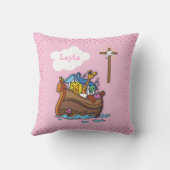 カスタマイズ可能なノアのアークバプテスマ、ガールピンク クッション (裏面)