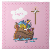 カスタマイズ可能なノアのアークバプテスマ、ガールピンク タイル (正面)