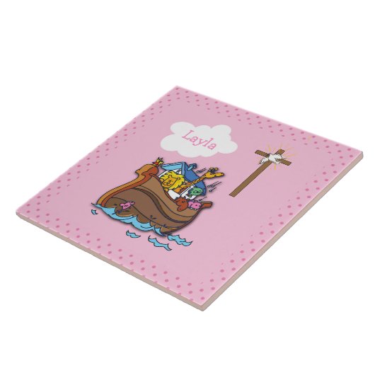 カスタマイズ可能なノアのアークバプテスマ、ガールピンク タイル (側面)