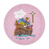 カスタマイズ可能なノアのアークベビーバプテスマ、ガールピンク カッティングボード (正面)