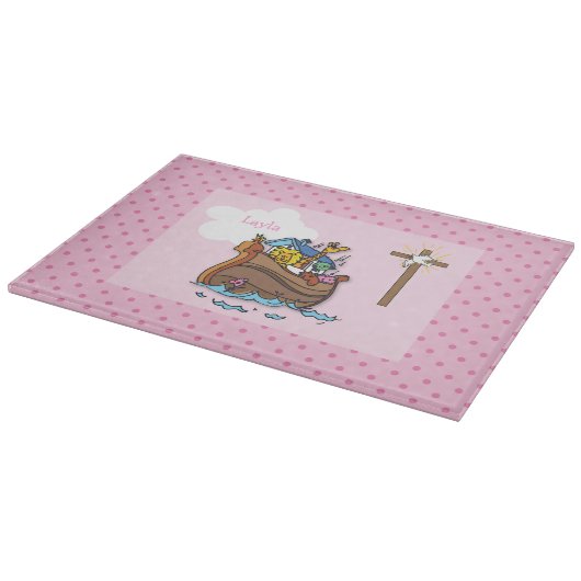 カスタマイズ可能なノアのアークベビーバプテスマ、ガールピンク カッティングボード (角)