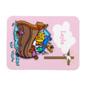 カスタマイズ可能なノアのアークベビーバプテスマ、ガールピンク マグネット (横)