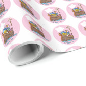 カスタマイズ可能なノアのアークベビーバプテスマ、ガールピンク ラッピングペーパー (ロールコーナー)