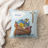 カスタマイズ可能なノアのアークベビーバプテスマ、ボーイブルー クッション (ブランケット)